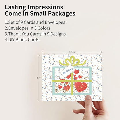 Greeting Card Making Kits DIY Blank Cards for Birthdays, 9 Envelopes, Flower Thank You Cards, Wildflower Thank You Cards with Envelopes
