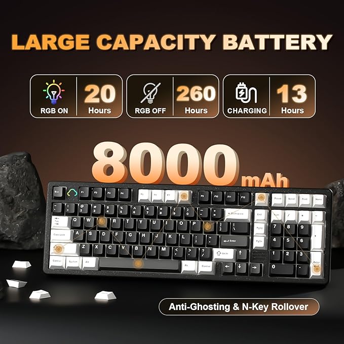 YUNZII AL98 QMK/VIA Wireless Mechanical Gaming Keyboard,Full Aluminum,BT/2.4G/USB-C, Pre-Lubed Hot Swappable Gasket Mount 1800 Layout,RGB Backlit for Win/Mac (Black, Cocoa Cream V2 Switch)
