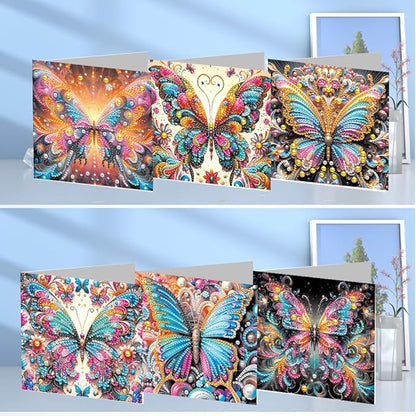 6pcs DIY Butterfly Diamond Art Painting Greeting Cards Kit, Rhinestone Art Holiday Birthday Card Set with Envelopes, DIY Festival Craft for Girlfriend, Christmas Valentine Gift Making Supplies