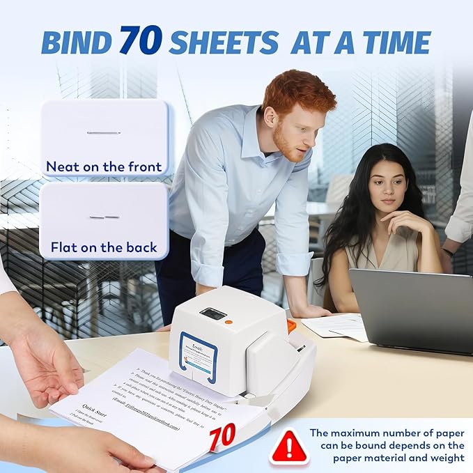 Electric Stapler Heavy Duty, 70 Sheets Automatic Desktop Stapler, Automatic Flat-Clinch Staplers with 5500 Staples, Binding Speed & Margin Adjustable Design,Jam-Free for Office/School