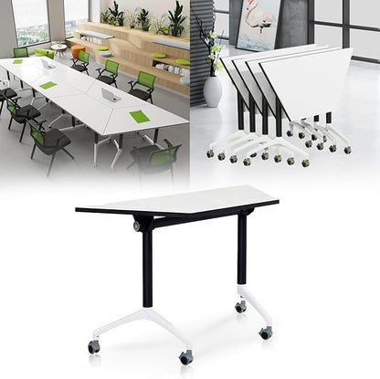 Folding Conference Table,Modular Office Conference Room Tables,Flip Top Mobile Meeting Table Conference Training RoomTable,Modern Rolling Seminar Business Table for Office Meeting Room(8)