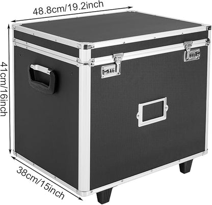 Portable File Storage Box with Telescopic Handle, 15" x 16" x 19" Mobile Lock Box, Double Combination Locking Cabinet, Black