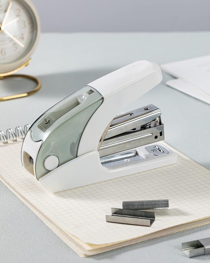 PAPERPAL Effortless Standard Stapler Set, 20 Sheet Capacity, Half Strip with Built-in Staples Storage, Includes 1000 pcs 1/4“ Staples & A Staple Remover, for Office, School & Personal Use, White