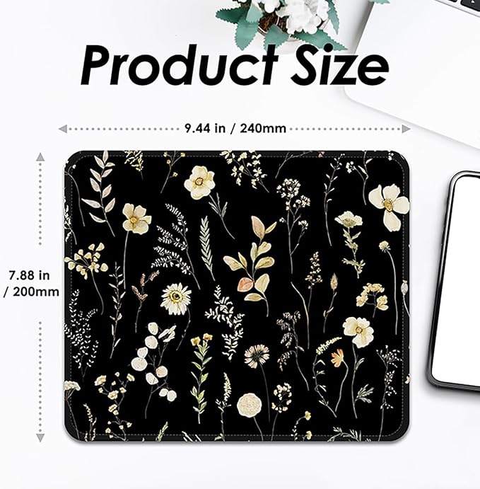 Square Mouse Pad with Stitched Edge, Premium Mousepad Washable Cloth. Computer Mouse Pad with Non-Slip Rubber Base, Mouse Pads for Computers Laptop Mouse 9.25x7.75x0.12 inch-Flower3