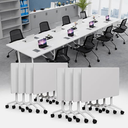 Folding Conference Table, Rectangular Conference Room Tables, Mobile Modular Training Table, Solid Steel Frame,Thickened Panel,for Schools,Meeting Room and Offices (4PCS, 47in)