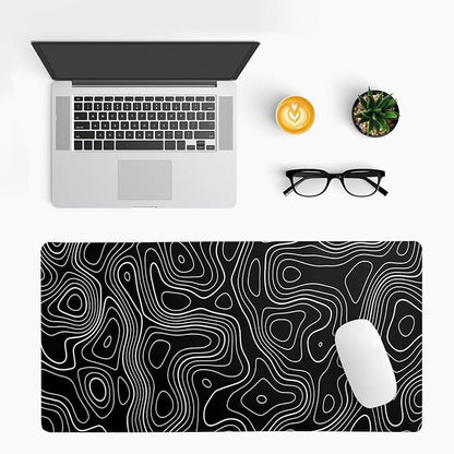 Topographic Contour Gaming Mouse Pad Black Large Mouse Pad for Keyboard and Mousepad Desk Mat with 3mm Non-Slip Base and Stitched Edge for Gaming and Office Computer Mat Protector Mat 27.6x11.8 Inch