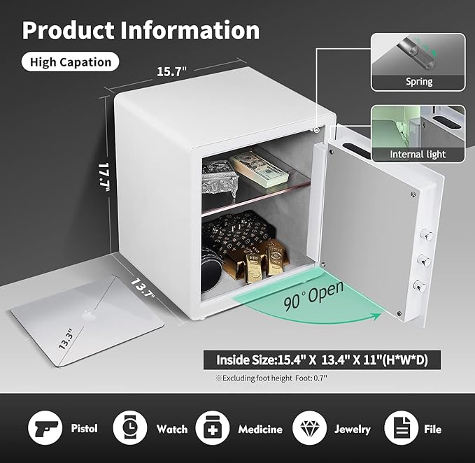 KAPUCI Modern Minimalism Design Biometric Fingerprint Touch Screen Safe, 2.25 Cubic Feet Auto-Open Safe Box with Digital Virtual Password,Safety Steel Home Safes for Wardrobe,Office(New Version)