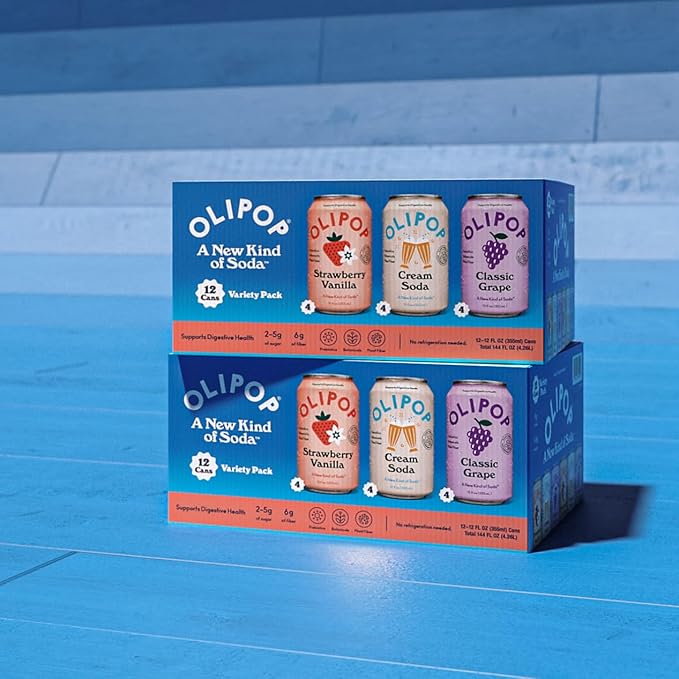 OLIPOP Prebiotic Soda Pop, 3 Flavor Variety Pack, Prebiotics, Fiber, and Botanicals, Gluten Free, Vegan, GMO Free, 12oz (12-Cans)