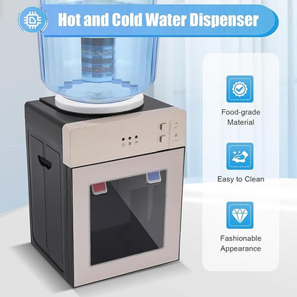 Water Dispenser Top Loading Countertop Water Cooler Dispenser with 3 Temperature Settings Desktop Electric Hot and Cold Dispenser for Home, Office, Dormitory (Champagne Gold)
