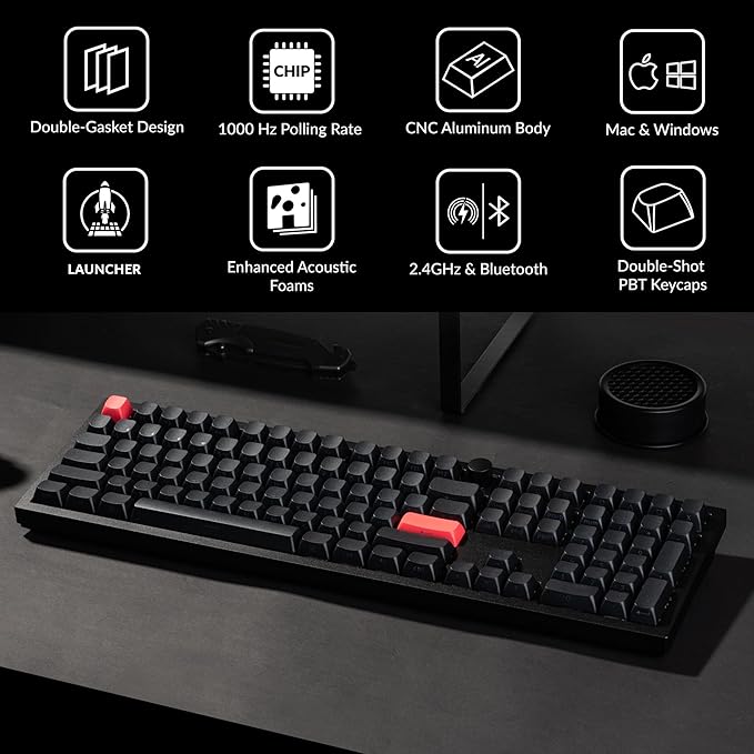 Keychron Q6 Max QMK/LUANCHER Wireless Bluetooth/2.4GHz/USB-C Wired Custom Mechanical Keyboard, Full Size Programmable Knob RGB Backlit Hot-Swappable Gateron Banana Switch for Mac Windows Linux - Black