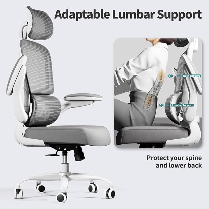 TRALT Office Chair Ergonomic Desk Chair, 330 LBS Home Mesh Office Desk Chairs with Wheels, Comfortable Gaming Chair, High Back Office Chair for Long Hours (Grey)