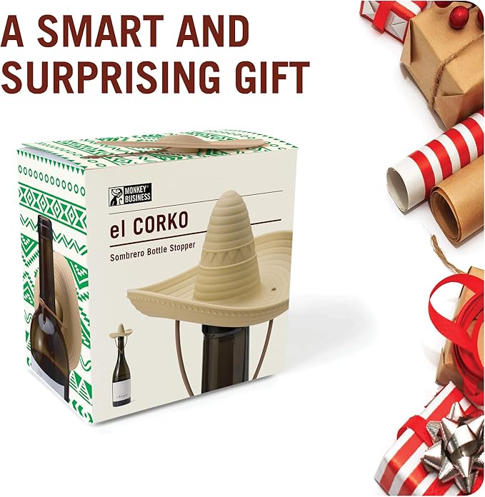 Elcorko Silicone Wine Stopper with Sombrero Design, Keeps Wine Fresh - Pack of 3