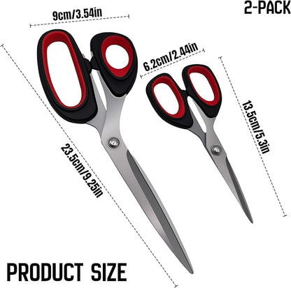Scissors, 2-pack multi-functional set - stainless steel with comfortable grip. Suitable for handicraft, office cutting, cutting fabric, leather & paper. Ideal for left & right-handed users