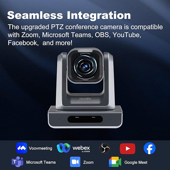 zowietek 4K USB/HDMI/LAN PTZ Camera, Ergo-Ease Remote Control, Auto Focus, 18X Optical Zoom, Live Streaming for Video Conference, Meeting, Church, Event, Teaching