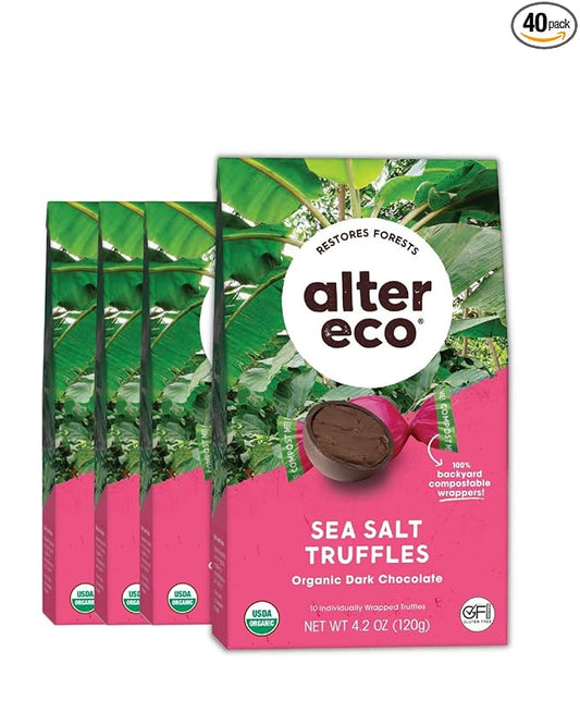 Alter Eco | Deep Dark Sea Salt Truffles | 58% Pure Dark Cocoa, Fair Trade, Organic, Non-GMO, Gluten Free Dark Chocolate Truffles | 40 Truffles
