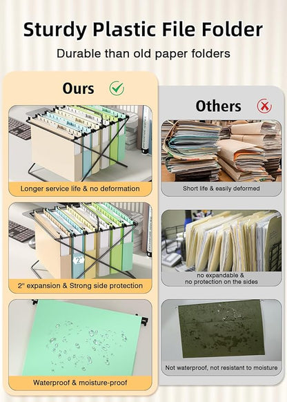 Extra Capacity Plastic Hanging File Folders,12 Pack Reinforced Hang Folder,Heavy Duty 2 Inch Expansion,Filing Cabinet Folders Letter Size for Bulk Files/Medical Charts (Morandi Colors)