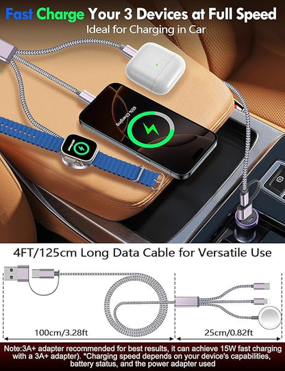 2Pack Multi Charging Cable Cord for Travel Vacation Essentials,Apple Watch Charger,iPhone 17 Charger,[3-in-2] USB A/Type C/Lightning Cable for iWatch,iPhone 17-11,Xbox Series X&S,Airpods,Home,Office