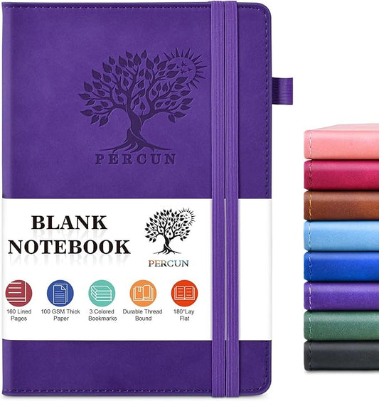 Blank Journal Ntebook for Men & Women, 160 Pages Blank Journals for Writing, Drawing,Sketch Book,5.9" x 8.5" Leather Sketchbook, Unlined Notebook for Work, School, Art - Purple