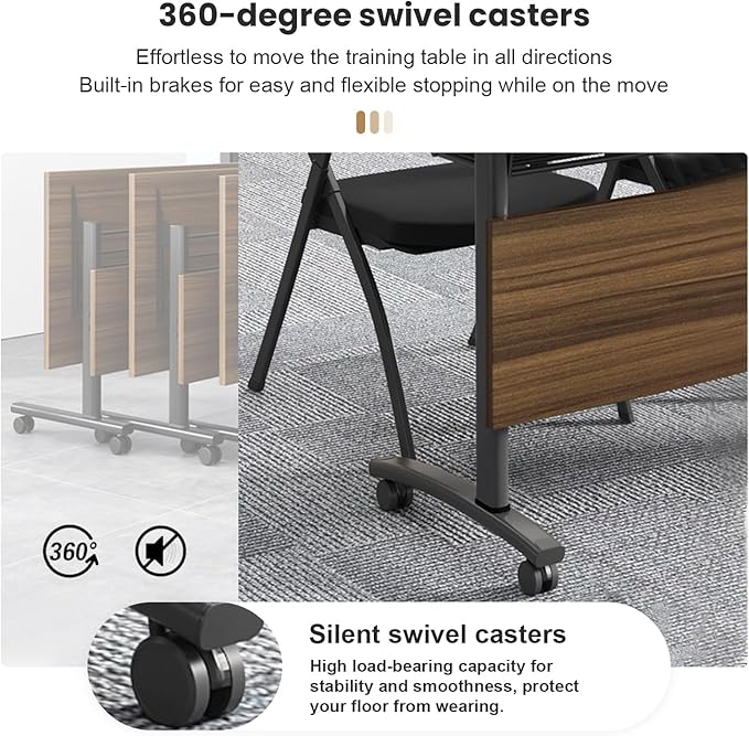 Folding Conference Table for 8People,Foldable Conference Room Tables Mobile Training Table with Wheels,Large Rectangular Meeting Seminar Table with Metal Leg,Modern Business Tables for Office (6, 71")
