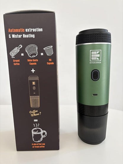 Portable Electric Espresso Machine, Car Coffee Maker for Travel Camping, Battery Powered Coffee Brewer Compatible with Ground Coffee & NS Capsules, Green