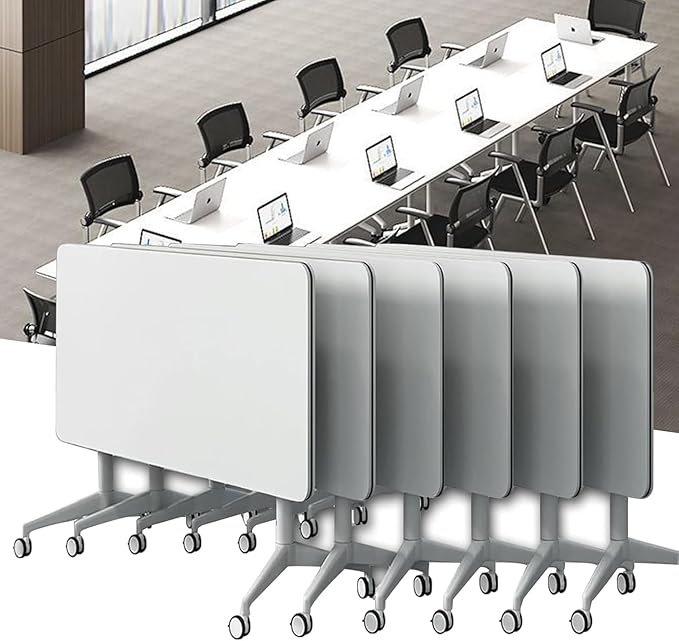 Conference Table,Folding Conference Room Tables with Flip-Top Design,Large Mobile Training Table,Rolling Seminar Meeting Table with Caster,Modular Seminar Tables for Office Meeting (6pack, 70.9in)