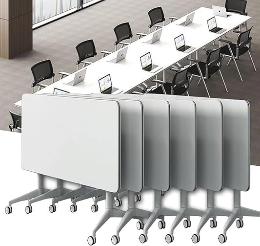 Conference Table,Folding Conference Room Tables with Flip-Top Design,Large Mobile Training Table,Rolling Seminar Meeting Table with Caster,Modular Seminar Tables for Office Meeting (6pack, 63in)