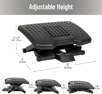 Mind Reader Adjustable Height Ergonomic Foot Rest with Massage Rollers, Black
