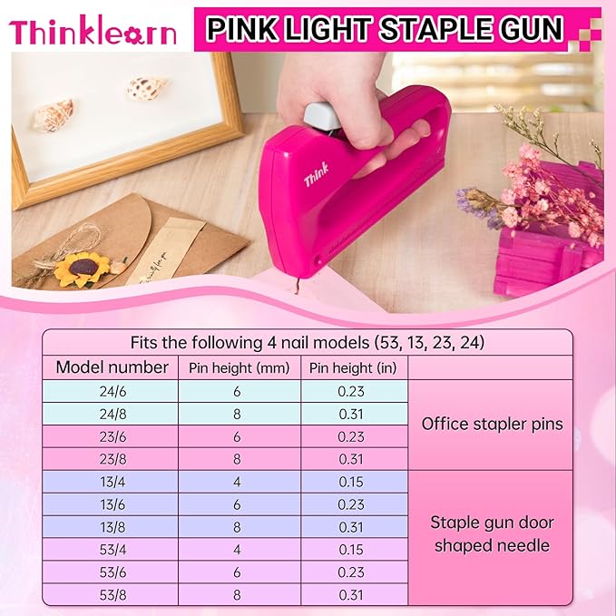THINKLEARN Light Duty Staple Gun for Wood - Pink 4-in-1 Upholstery Staple Gun with 1600pcs JT21 Staples and Staple Remover, Fabric Staple Gun for Upholstering, Staple Gun for Crafts, DIY, Decoration