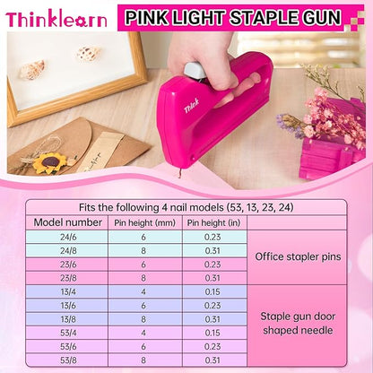 THINKLEARN Light Duty Staple Gun for Wood - Pink 4-in-1 Upholstery Staple Gun with 1600pcs JT21 Staples and Staple Remover, Fabric Staple Gun for Upholstering, Staple Gun for Crafts, DIY, Decoration