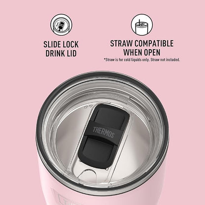 THERMOS ICON SERIES, Stainless Steel Cold Tumbler with Slide Lock, 24 Ounce, Sunset Pink