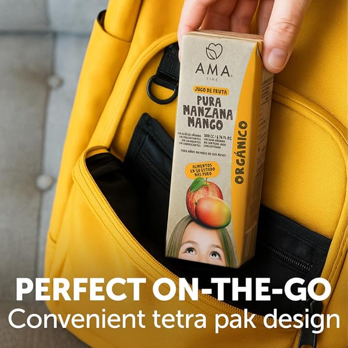 AMA TIME Organic Apple & Mango Juice Boxes for Kids, 24 Pack | 6.76 fl oz Each | USDA Organic Juice with Vitamins A & C | No Added Sugar, Gluten-Free, Lunchbox & Snack Box Drinks