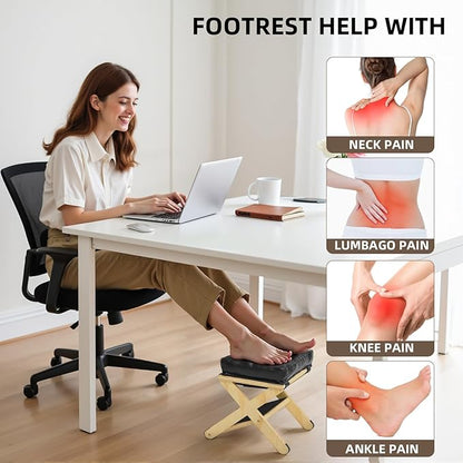 Foot Rest for Under Desk at Work, Wooden Under Desk Footrest with Non-Slip Rubber Stepping Surface, Ergonomic Foot Stools for Under Office Desk, Enhances Posture, Home Office Gaming (Pine)
