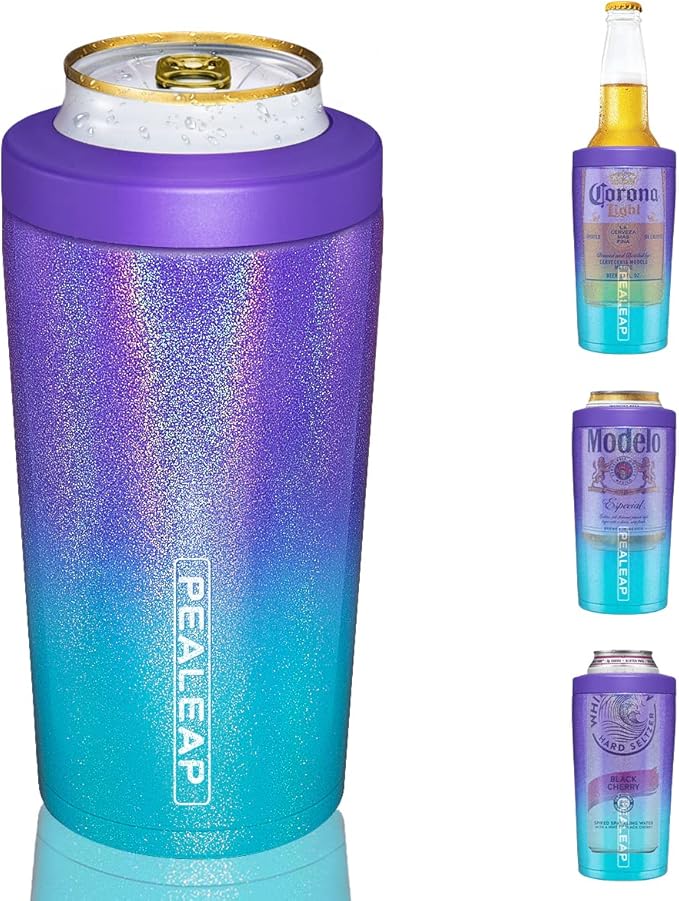 4 in 1 Insulated Slim Can Cooler for 12 OZ Cans and Beer Bottle - Keep 8 Hours Cold, Easy to Hold - Stainless Steel Can Holder, Double Walled Can Insulator for Hard Seltzer and More