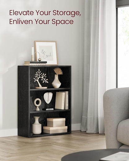 VASAGLE Custos Collection - Bookshelf, 3-Tier Bookcase, Book Shelf, Open Storage Shelf, 9.4 x 23.6 x 32 Inches, for Living Room, Home Office, Dinning Room, Ebony Black ULBC163T56