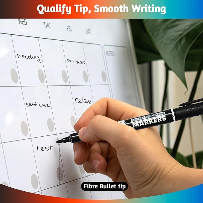 Dry Erase Markers, Fine Tip Whiteboard Marker, Low Odor Dry Markers with Pen Clip, Fine Point Maker, 36 pack 12 Assorted Colors Markers for Students/Teachers