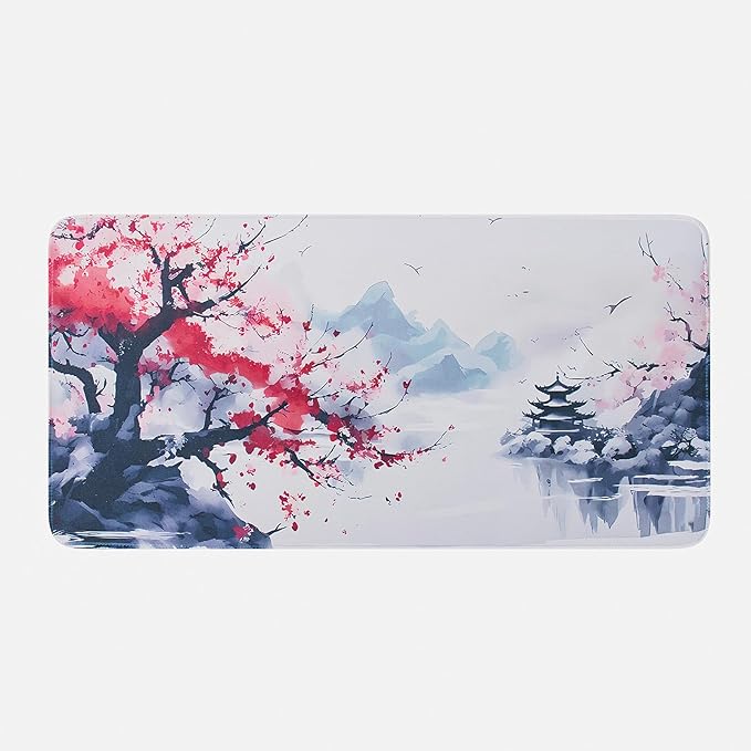 Large Sakura Mouse Pad, Japanese Cherry Blossom Desk Mat, Pink Extended Non-Slip Keyboard Mouse Pad Waterproof Office Desk Pad 23.6"x11.8" Anime Mouse Pads Desktop Protector for Office Home