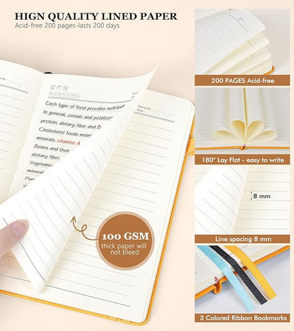 Lined Journal Notebook for Men & Women,200 Pages A5 Hardcover Leather Notebook (5.9"x8.5"), Travel Journal for Work, School, Business Writing, Note Taking, Notepad Diary (Yellow)