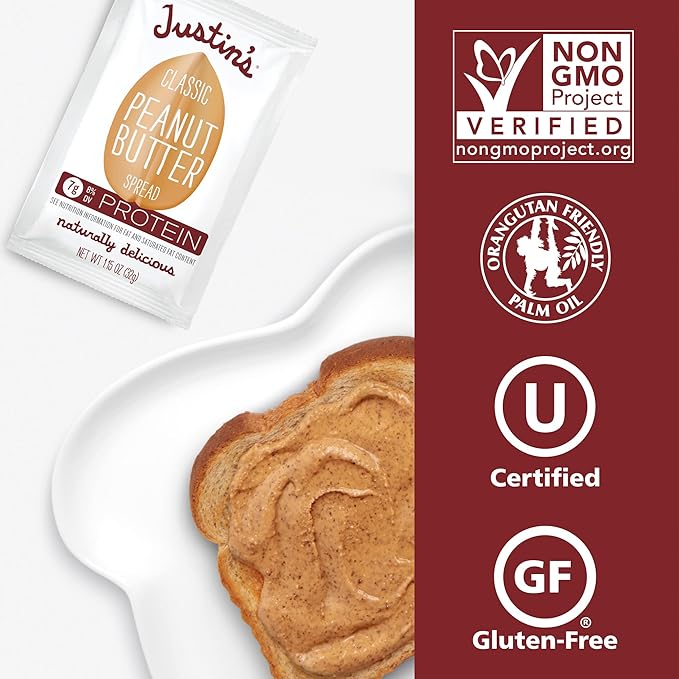 JUSTIN'S Classic Gluten-Free Peanut Butter Spread Squeeze Packs, 1.15 Ounce (10 Pack)