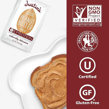 JUSTIN'S Classic Gluten-Free Peanut Butter Spread Squeeze Packs, 1.15 Ounce (10 Pack)