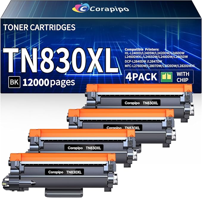TN830XL TN830 Compatible Toner Cartridge Replacement for Brother Toner TN830/XL/V TN830 TN 830XL Work with HL-L2460DW HL-L2405W DCP-L2640DWHL-L2400D MFC-L2820DW|TN830 Toner,High Yield