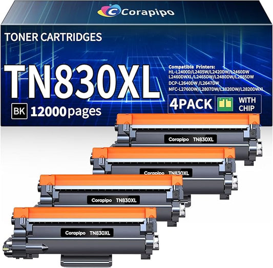 TN830XL TN830 Compatible Toner Cartridge Replacement for Brother Toner TN830/XL/V TN830 TN 830XL Work with HL-L2460DW HL-L2405W DCP-L2640DWHL-L2400D MFC-L2820DW|TN830 Toner,High Yield