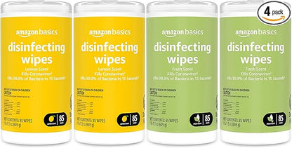 Amazon Basics Disinfecting Wipes, Lemon & Fresh Scent, Sanitizes/Cleans/Disinfects/Deodorizes, 340 Count (4 Packs of 85)