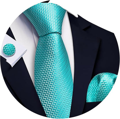 Barry.Wang Tie Sets for Men Silk Solid Necktie Stain Ties Handkerchief Pocket Square Cufflinks Wedding Business Dyed