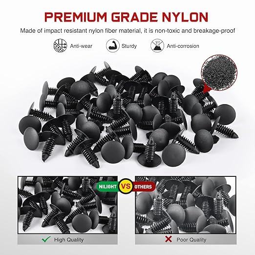 Nilight 100PCS Bumper Rivet Fender Clips for GM 1605396,1595864 for Chrysler 6030441 for Ford 388577S 7.5mm Hole