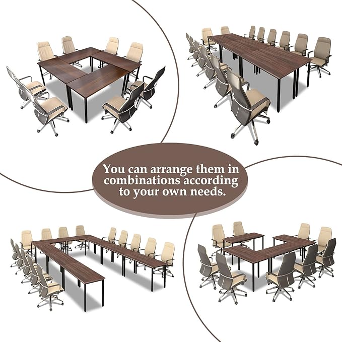 Bonzy Home Conference Tables 8ft Office Computer Desk for Meeting Room Study Writing Printer Podcast Table for 4-8 People Rustic Walnut 2PCS 94.4"x23.6"x29.5"