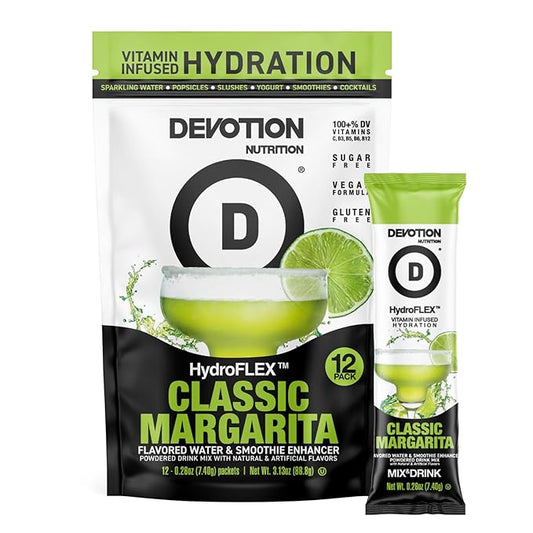 Devotion Nutrition HydroFLEX Water Flavoring Packets – Sugar-Free Hydration with Vitamins & Electrolytes – Dye-Free, Gluten-Free (Classic Margarita) 12-Pack Drink Mix