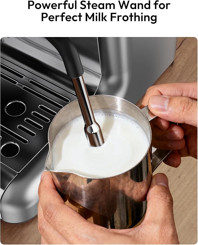 EUHOMY Espresso Machine with Grinder, 20 Bar Coffee Maker with Milk Frother Steam Wand, Professional Espresso Coffee Machines with Removable Water Tank, Latte & Cappuccino Machine for Home Barista