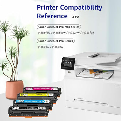 CMYBabee Compatible Toner Cartridge Replacement for HP 206A 206X for Color Laserjet Pro MFP M283fdw M283cdw M283fdn M282mw Pro M255dw M255nw M283 M255 Printer W2110A W2110X High Yield (BCMY, 4-Pack)