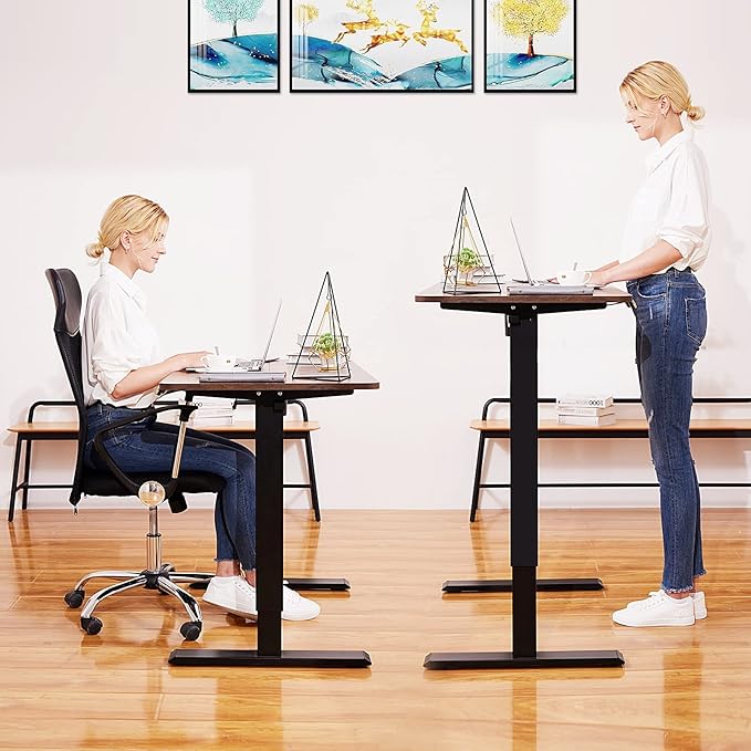 Electric Standing Desk 71 x 27 Inches Adjustable Height Sit Stand Up Desk for Home Office Computer Workstation with 2 USB Ports 3 AC Power Outlets Memory Preset and Wheels,Brown