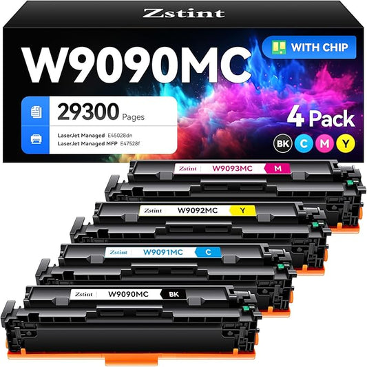 W9090MC W9091MC W9093MC W9092MC Toner Cartridge Set 4-Pack High Yield with Chip Replacement Compatible with HP Color Laserjet Managed E45028dn MFP E47528f Printer Ink Copier Black Cyan Magenta Yellow